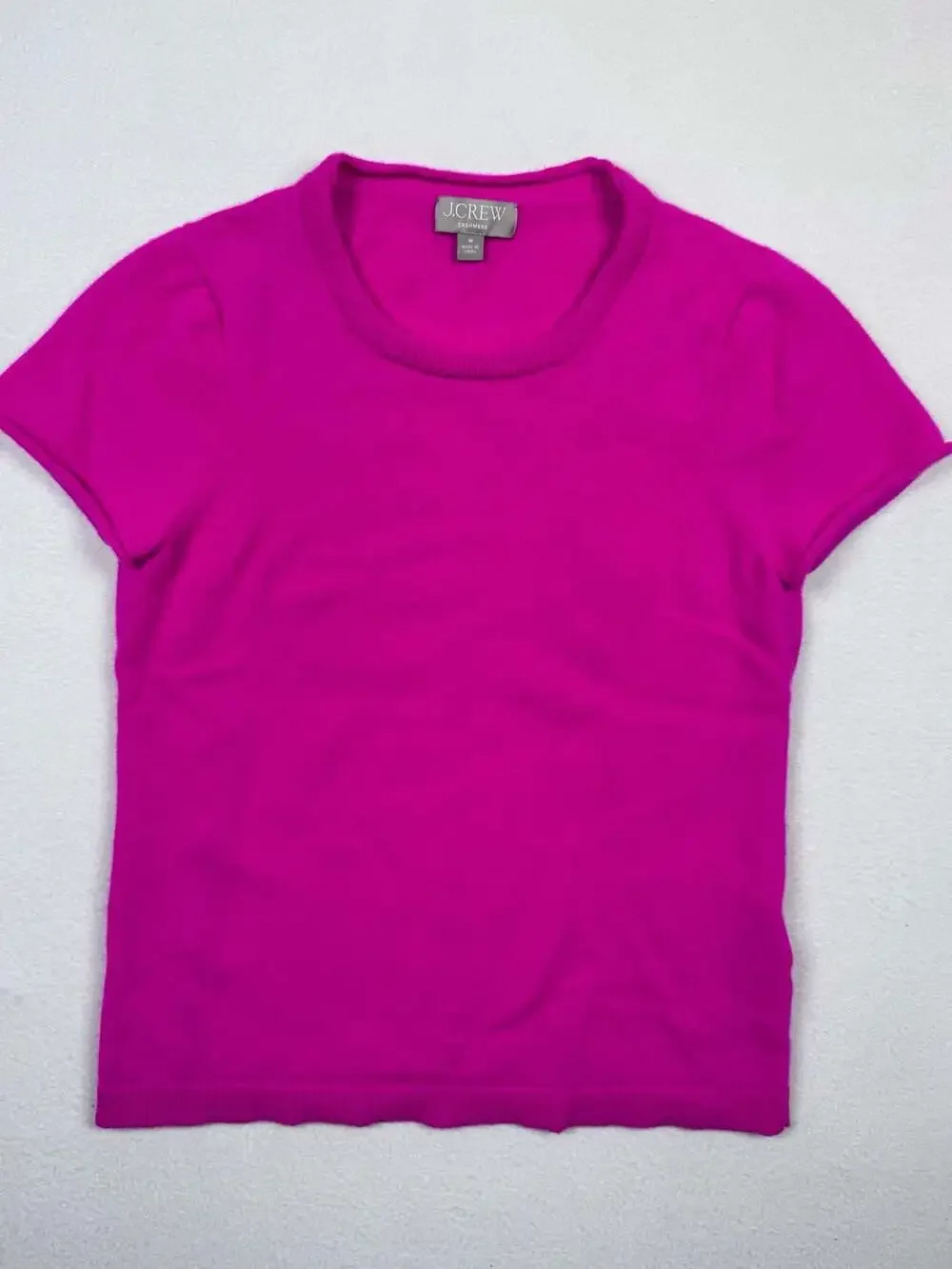 J.Crew Women's Hot Pink Short Sleeve Cashmere Knit Crew Neck Sweater